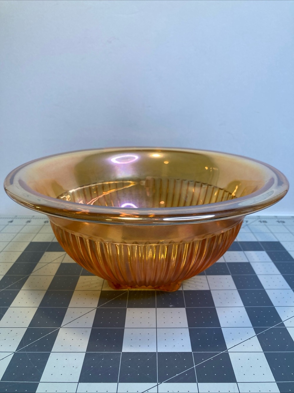 Vintage Federal Marigold Carnival Glass Vertical Ribbed 10" Mixing Bowl 1940s